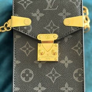 Black LV Inspired Mini Crossbody Bag w/ Gold Chain